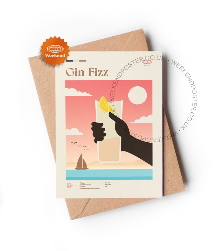 Mid-century modern Gin Fizz Cocktail greeting card