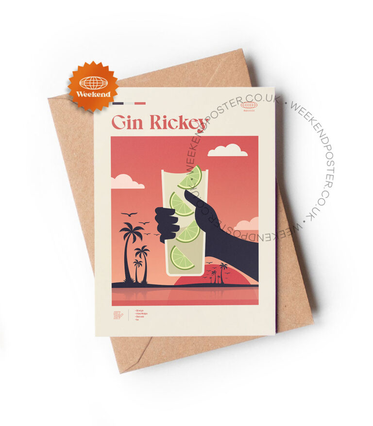 Mid-century modern Gin Rickey Cocktail greeting card