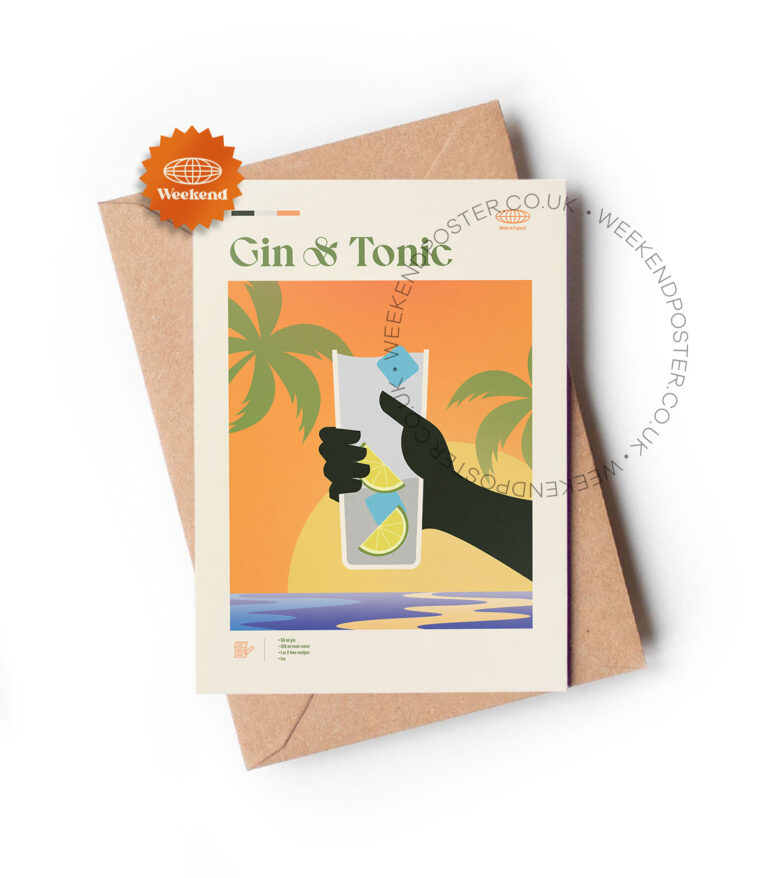 Mid-century modern Gin & Tonic Cocktail greeting card