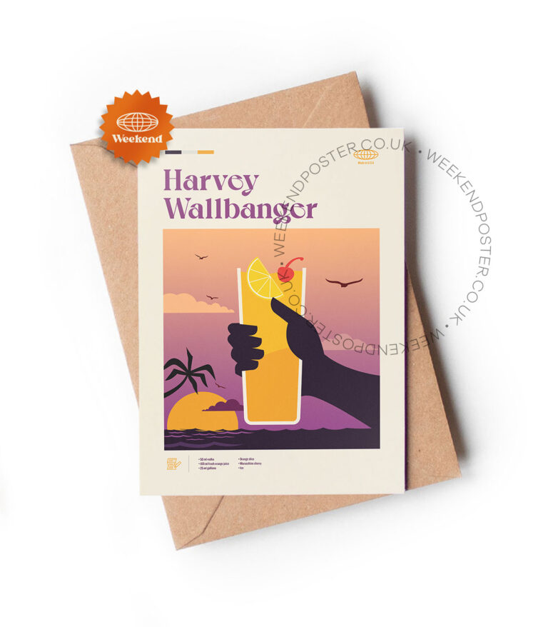 Mid-century modern Harvey Wallbanger Cocktail greeting card