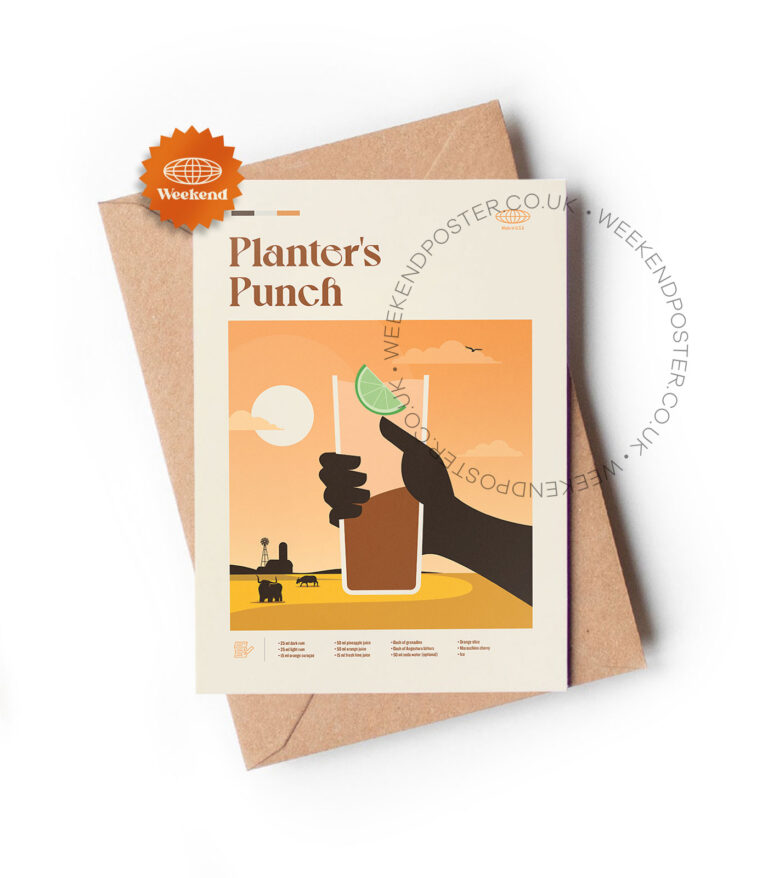 Mid-century modern Planters Punch Cocktail greeting card