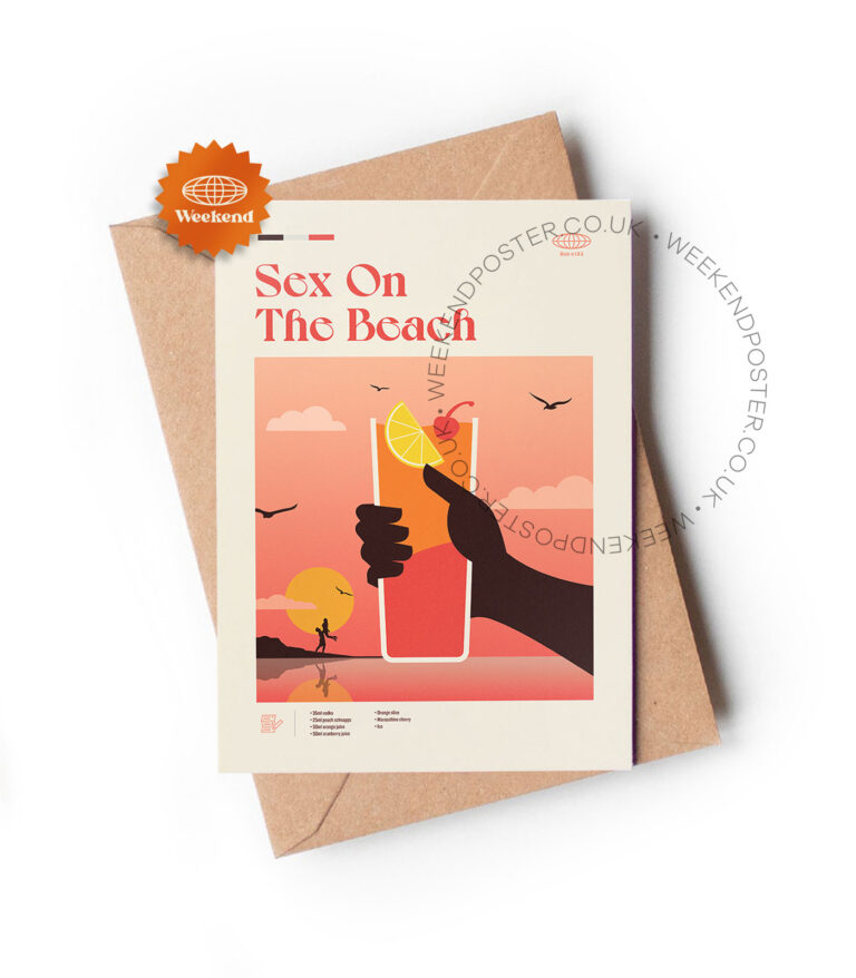 Mid-century modern Sex on the Beach Cocktail greeting card
