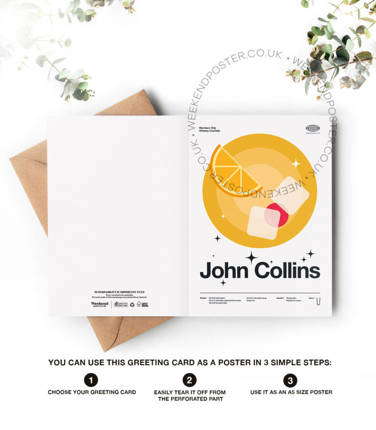 Mid-century modern John Collins Cocktail greeting card