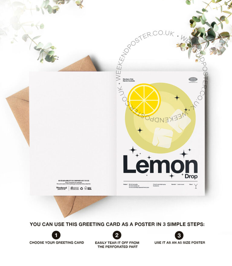 Mid-century modern Lemon Drop Cocktail greeting card