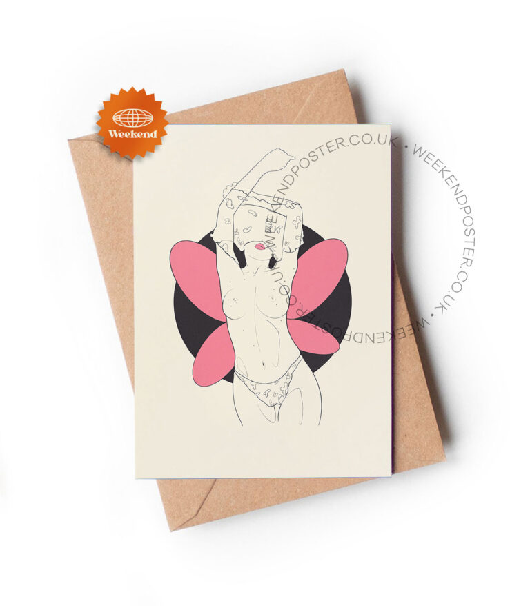 Sexy Butterfly Woman line art greeting card