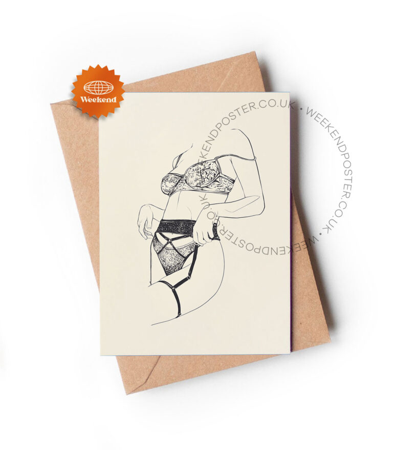 Sexy Lingerie Woman line art greeting card