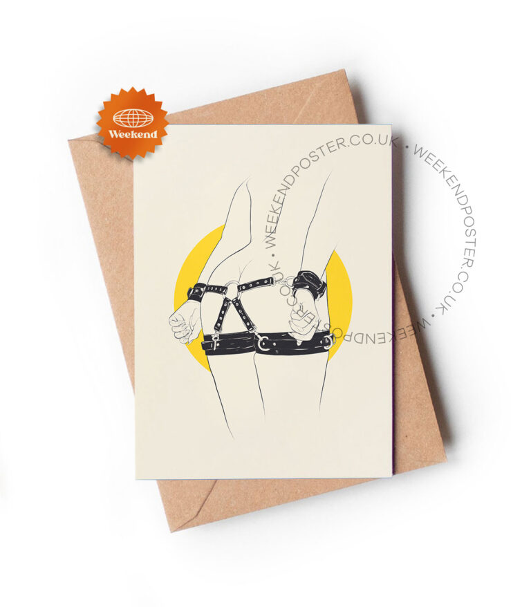 Sexy Naked Handcuff Women line art greeting card