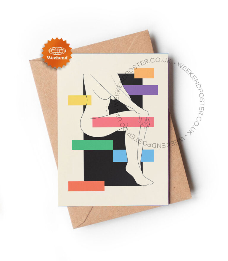 Sexy Woman Colorful Shapes line art greeting card