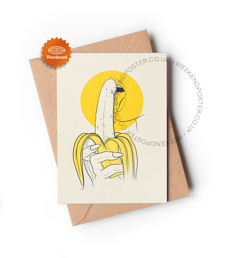 Sexy Woman Licking Banana line art greeting card