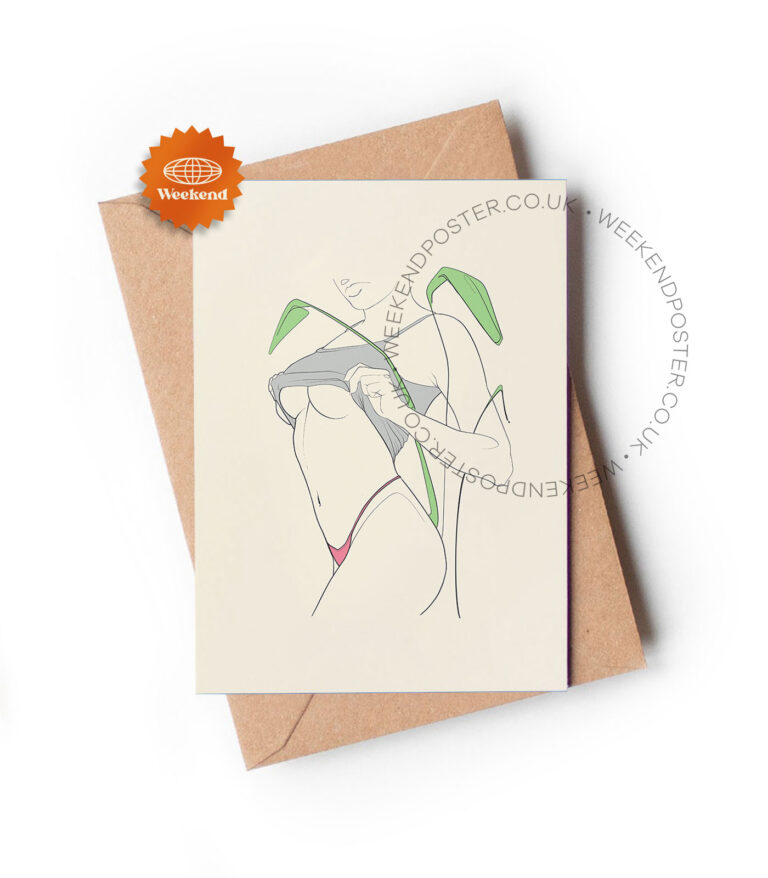 Sexy Woman With Green Leaves line art greeting card