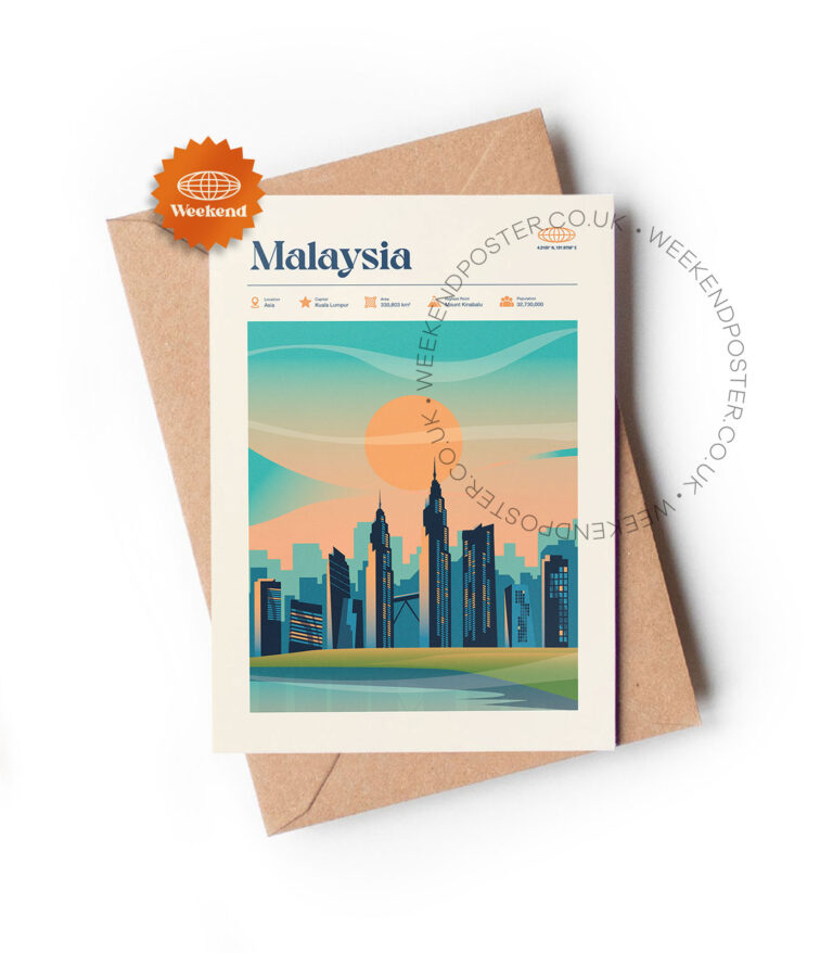 Mid-century modern Malaysia retro travel greeting card