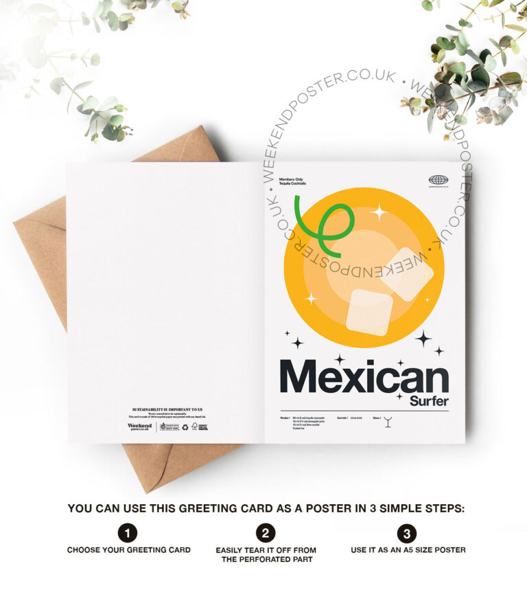 Mid-century modern Mexican Surfer Cocktail greeting card