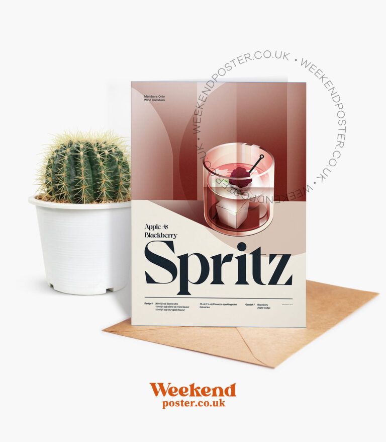 Mid-century retro Apple & Blackberry Spritz Cocktail greeting card