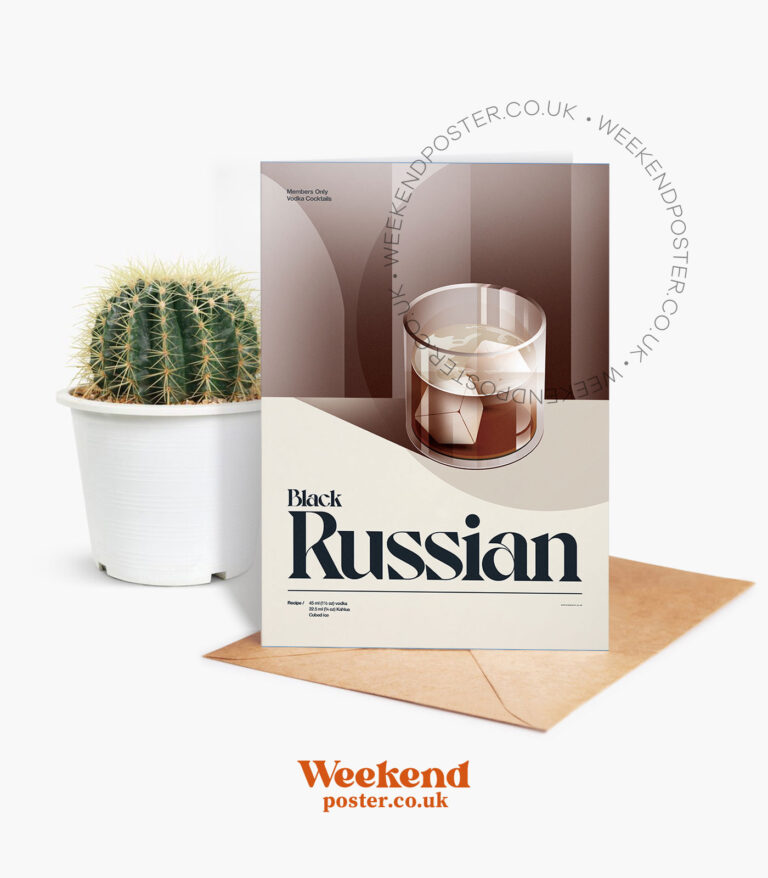 Mid-century retro Black Russian Cocktail greeting card