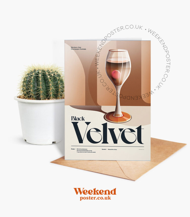 Mid-century retro Black Velvet Cocktail greeting card