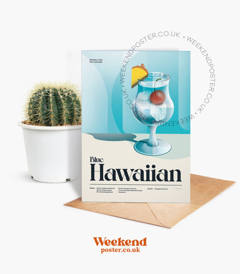 Mid-century retro Blue Hawaiian Cocktail greeting card