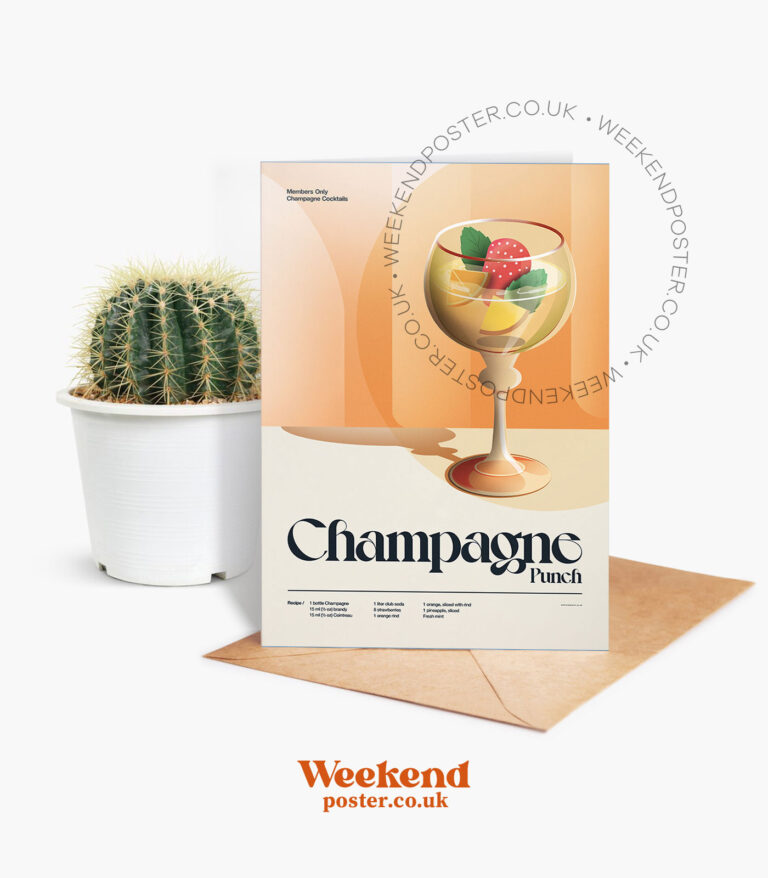 Mid-century retro Champagne Punch Cocktail greeting card