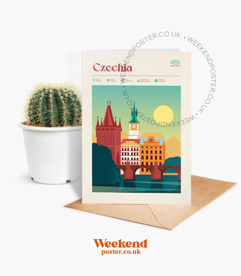 Mid-century modern Czechia retro travel greeting card