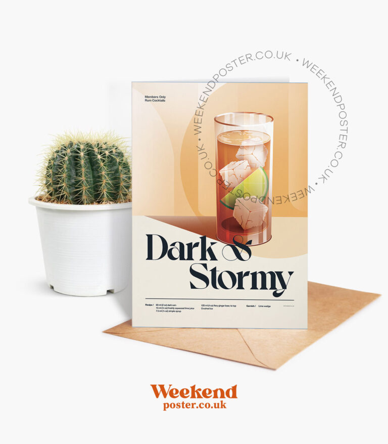Mid-century retro Dark & Stormy Cocktail greeting card