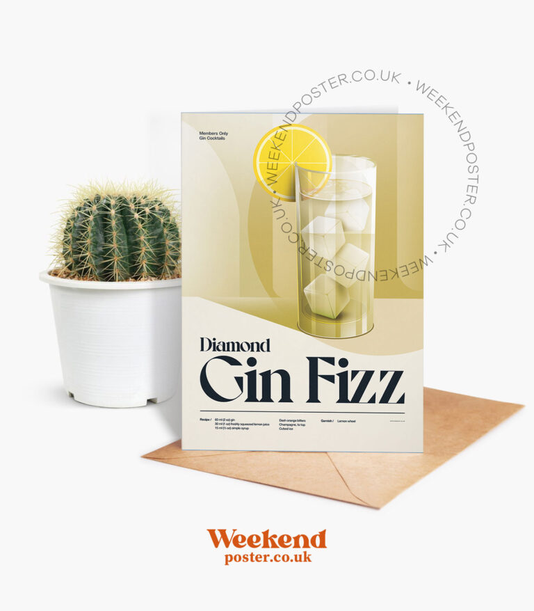 Mid-century retro Diamond Gin Fizz Cocktail greeting card
