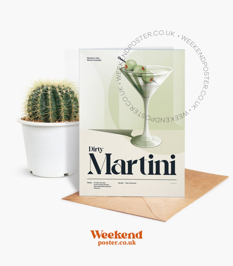 Mid-century retro Dirty Martini Cocktail greeting card