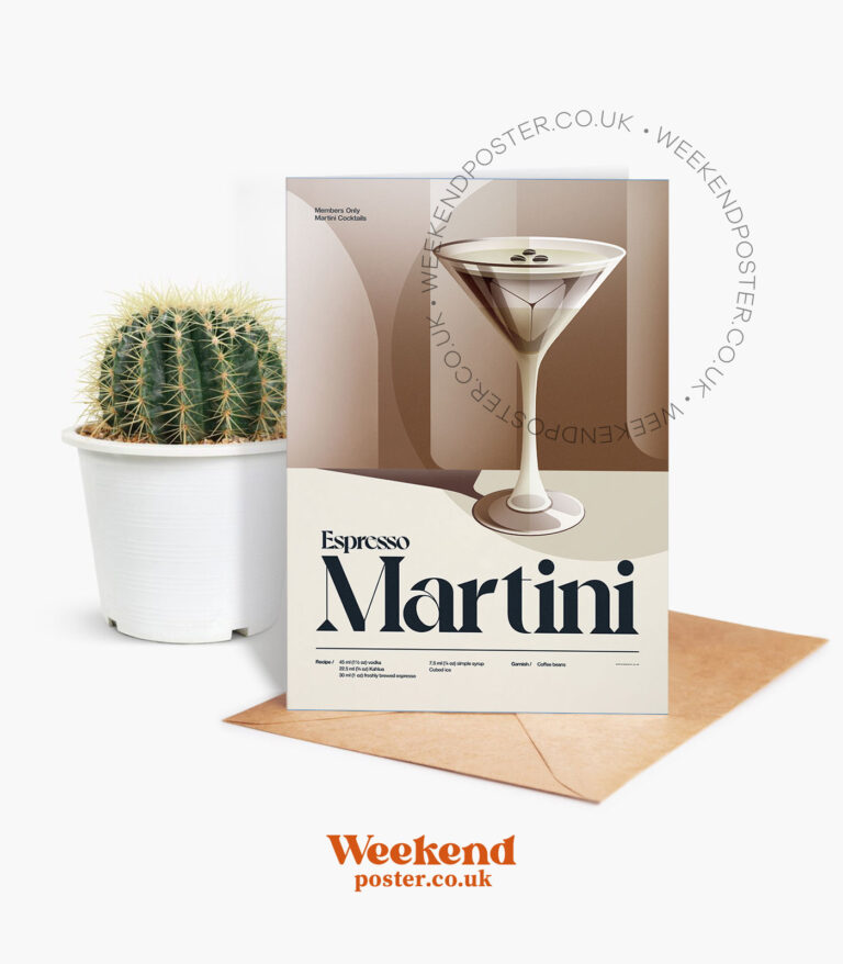 Mid-century retro Espresso Martini Cocktail greeting card