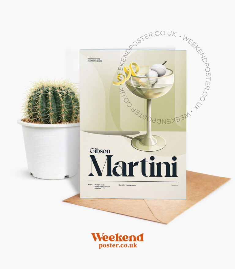 Mid-century retro Gibson Martini Cocktail greeting card