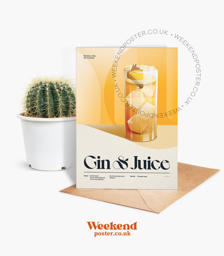 Mid-century retro Gin & Juice Cocktail greeting card