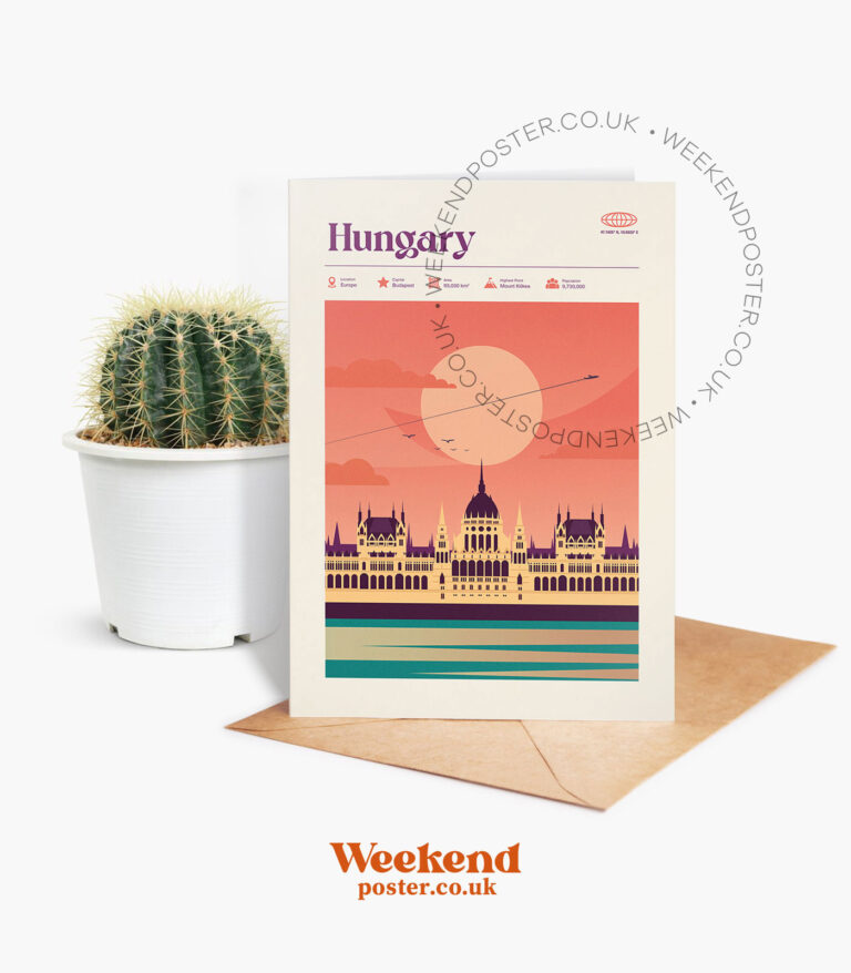 Mid-century modern Hungary retro travel greeting card