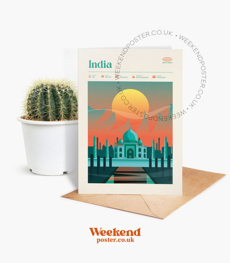 Mid-century modern India retro travel greeting card