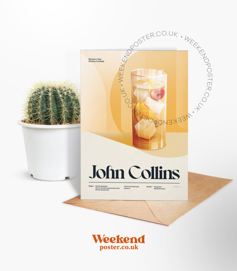 Mid-century retro John Collins Cocktail greeting card