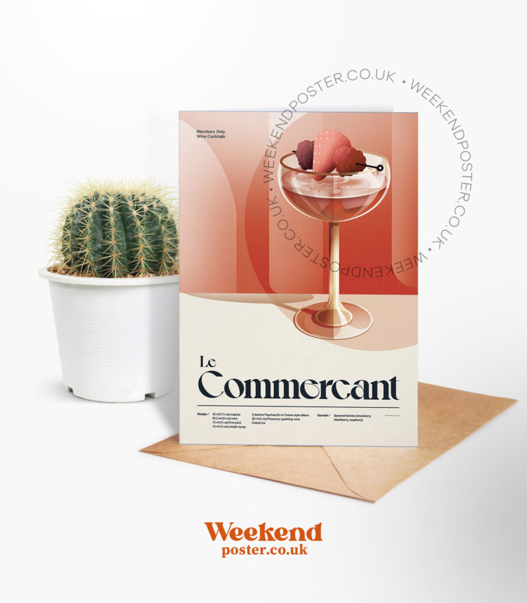 Mid-century retro Le Commercant Cocktail greeting card