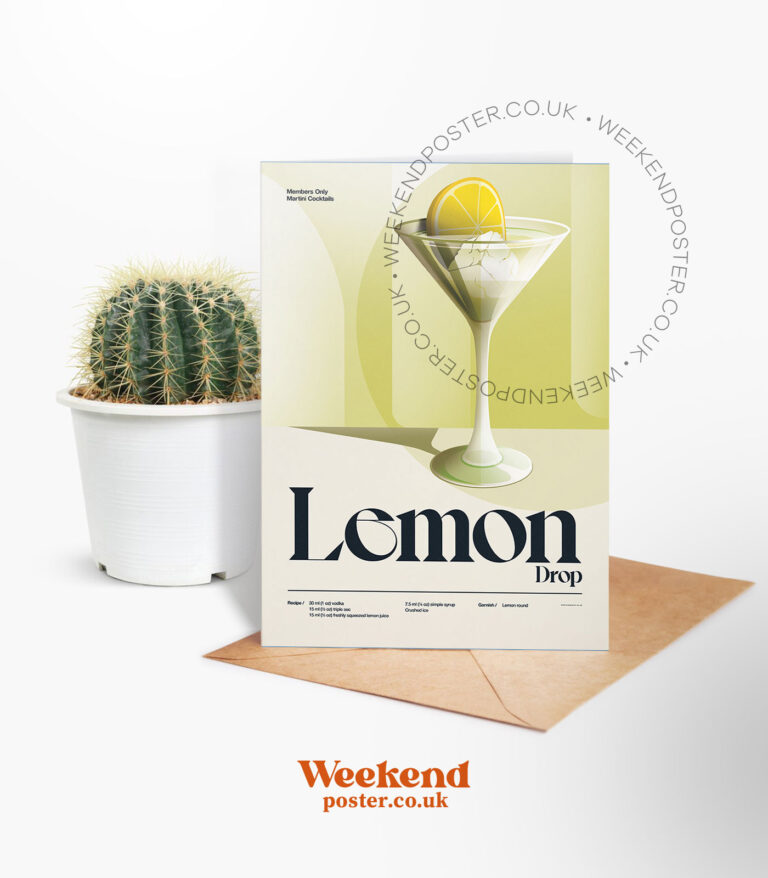 Mid-century retro Lemon Drop Cocktail greeting card