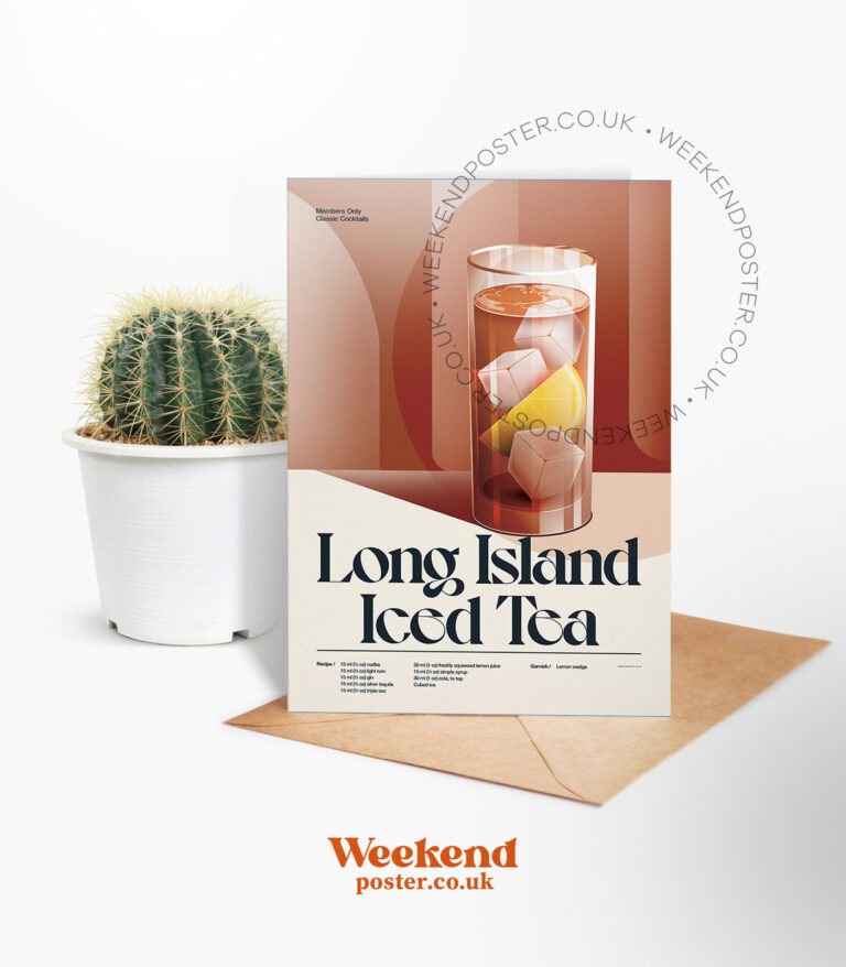 Mid-century retro Long Island Iced Tea Cocktail greeting card