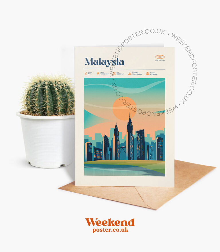 Mid-century modern Malaysia retro travel greeting card