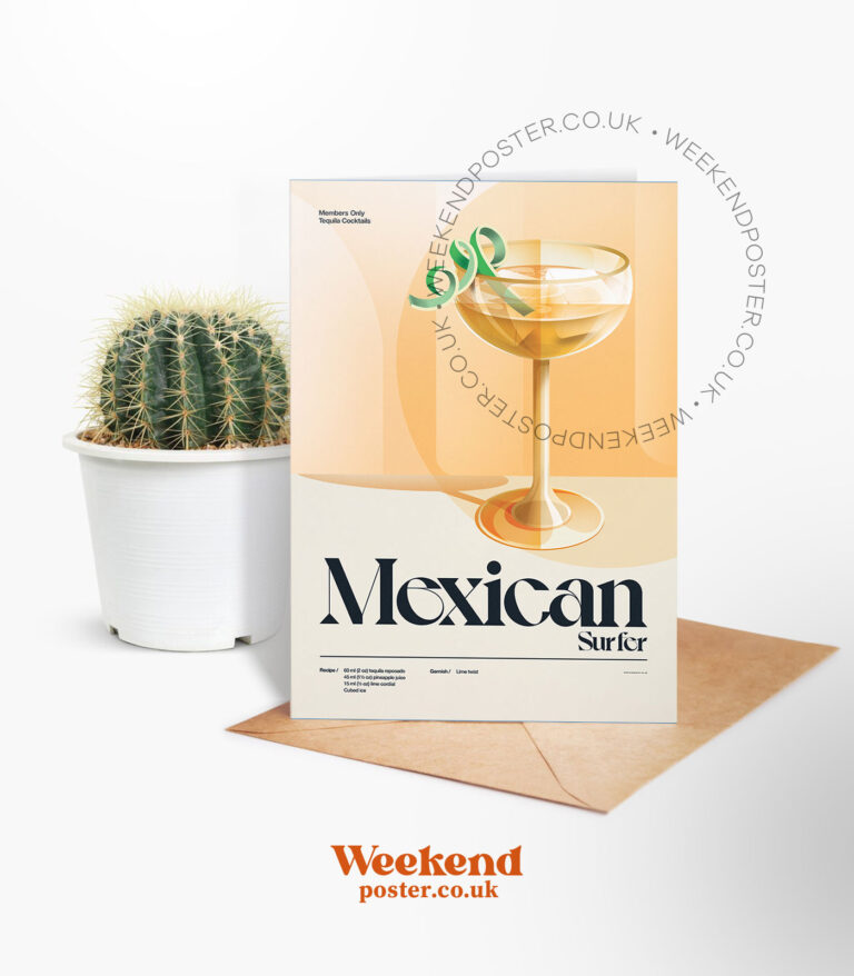 Mid-century retro Mexican Surfer Cocktail greeting card