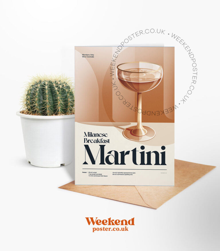 Mid-century retro Milanese Breakfast Martini Cocktail greeting card
