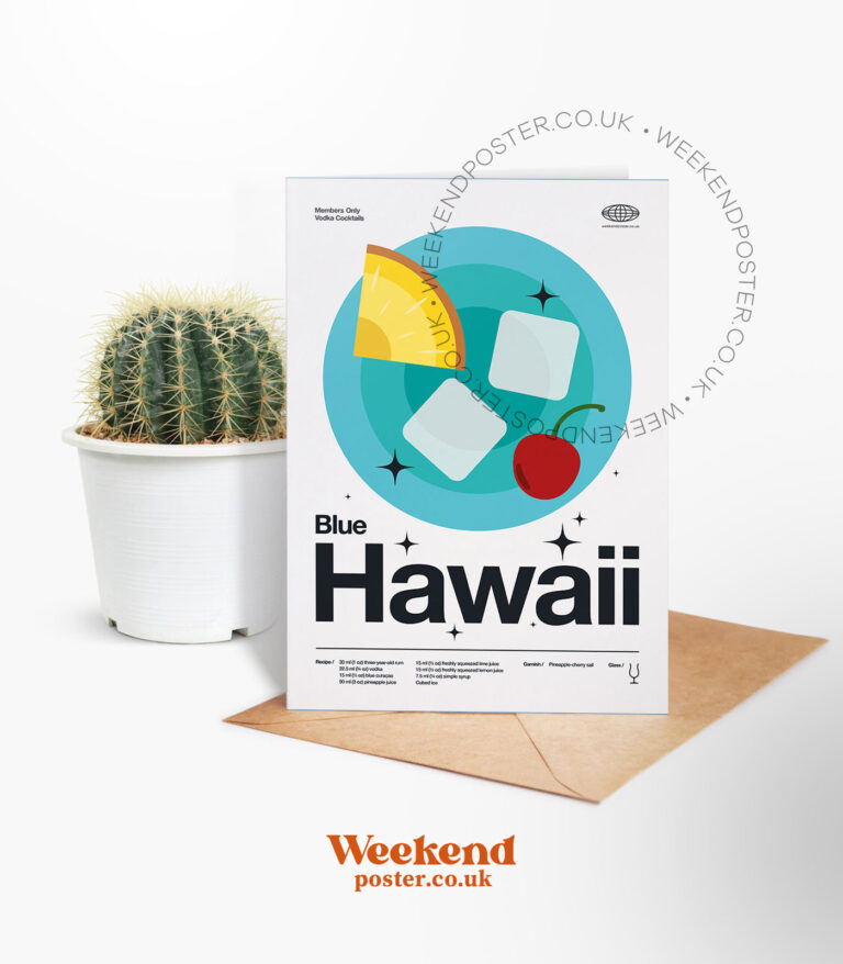 Mid-century modern Blue Hawaii Cocktail greeting card