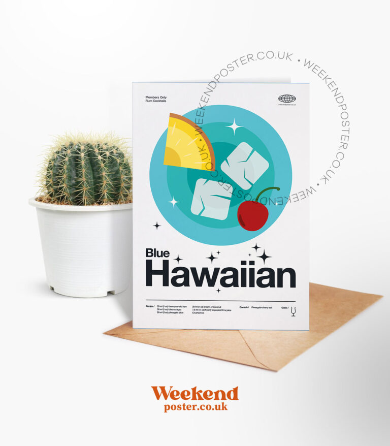 Mid-century modern Blue Hawaiian Cocktail greeting card