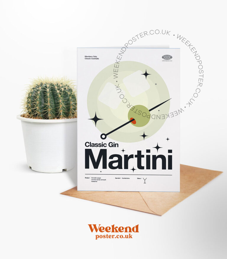 Mid-century modern Classic Gin Martini Cocktail greeting card