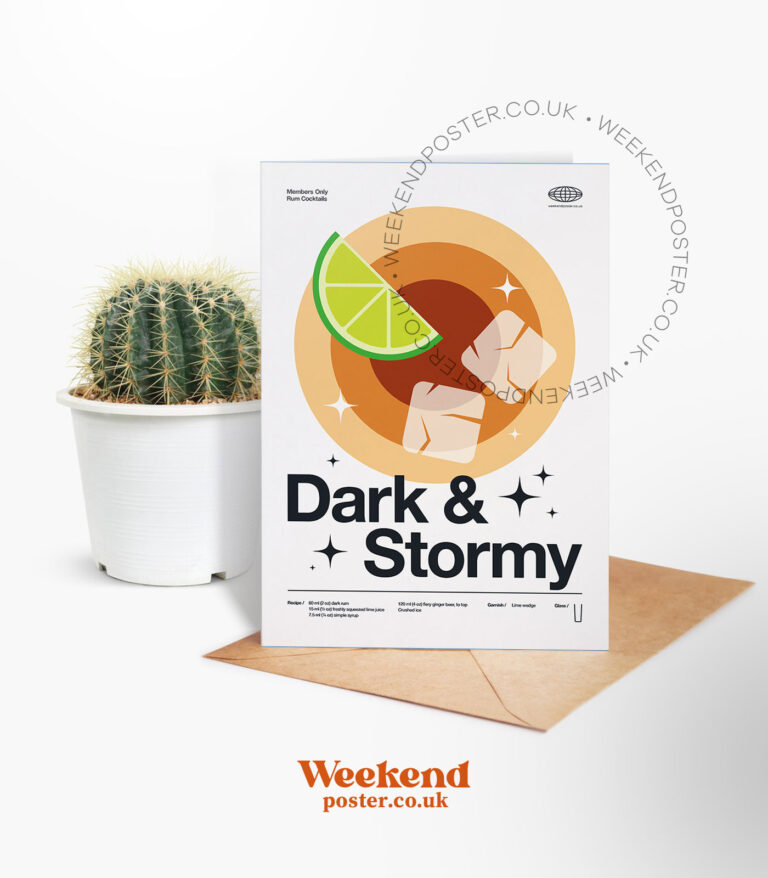 Mid-century modern Dark & Stormy Cocktail greeting card