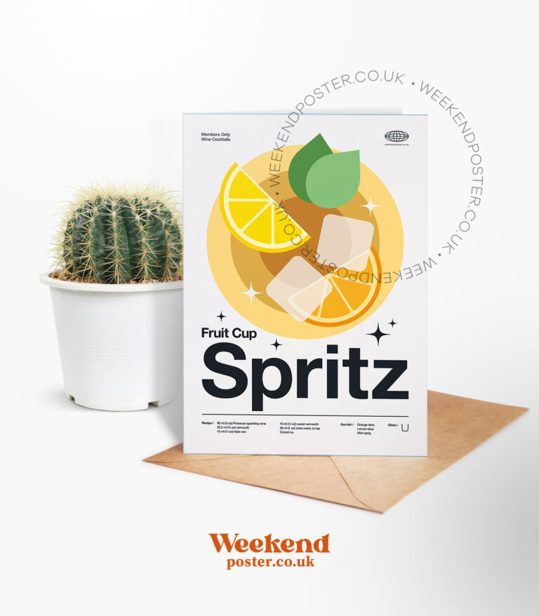 Mid-century modern Fruit Cup Spritz Cocktail greeting card