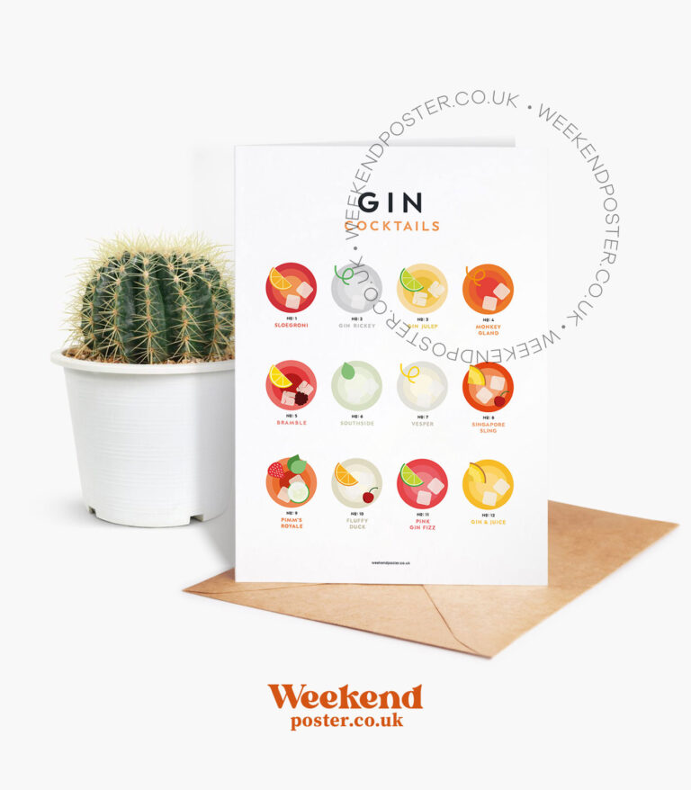 Mid-century modern Gin Cocktails Guide greeting card