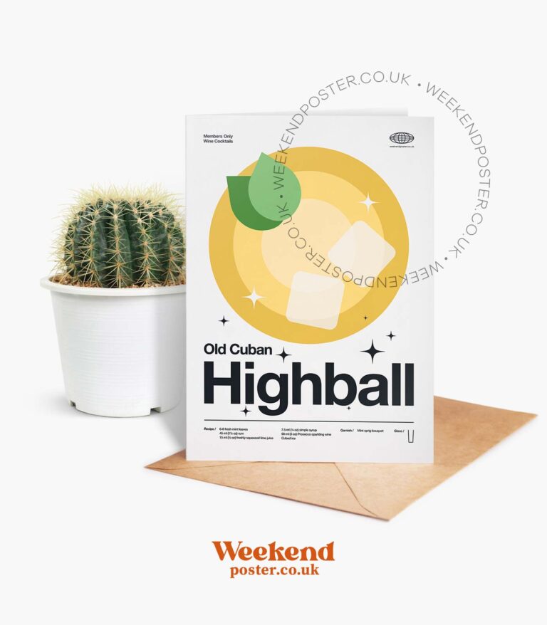 Mid-century modern Old Cuban Highball Cocktail greeting card