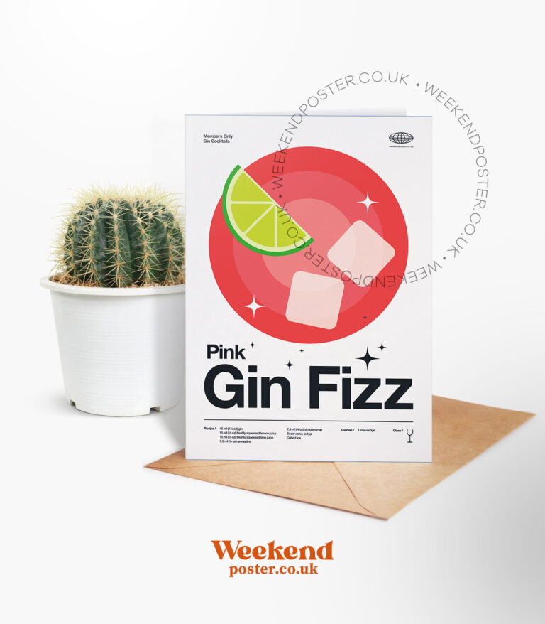 Mid-century modern Pink Gin Fizz Cocktail greeting card