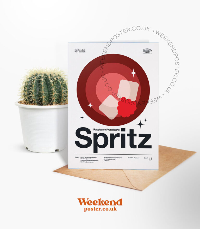 Mid-century modern Raspberry Frangipane Spritz Cocktail greeting card