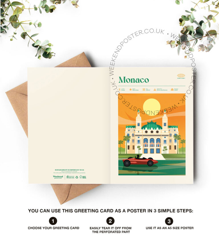 Mid-century modern Monaco retro travel greeting card