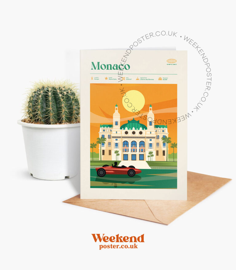 Mid-century modern Monaco retro travel greeting card