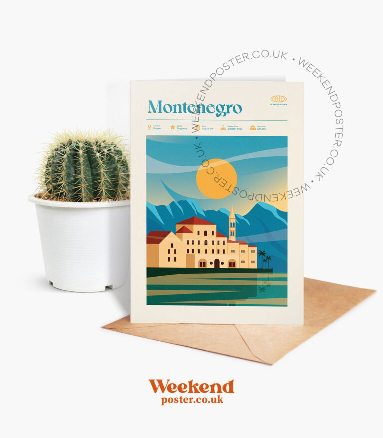 Mid-century modern Montenegro retro travel greeting card