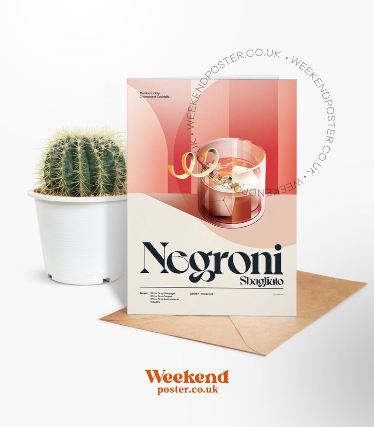 Mid-century retro Negroni Sbagliato Cocktail greeting card